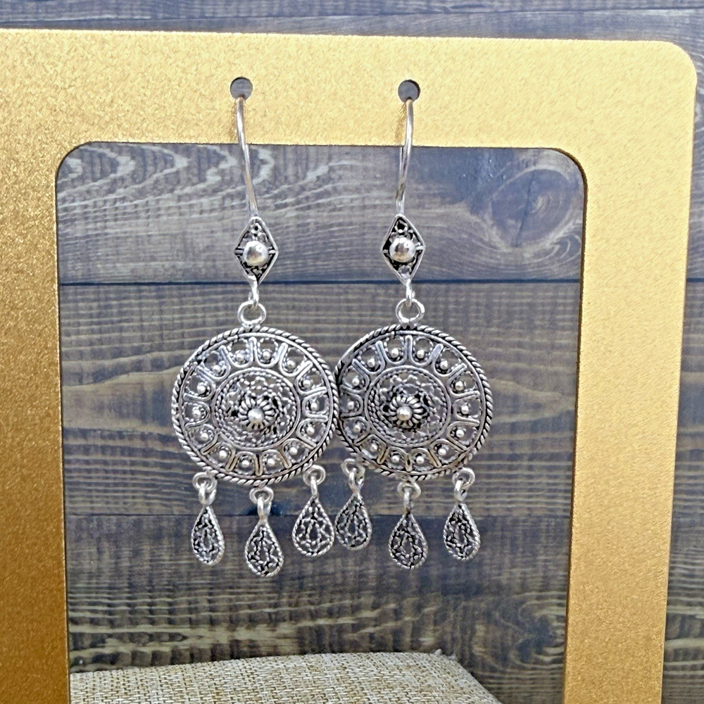 DGS Turkey 925 Sterling Silver Filigree Dangle Earrings